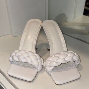 Daydreamer White Braided Square-Toe Slide Heels